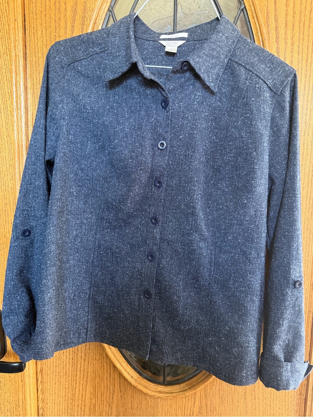 Christopher & Banks Stretch Button-Up Shirt Women’s Large Heathered Blue
